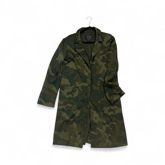 Sanctuary Olive Green Camo Long Utility Jacket Women’s Size Medium - Picture 2 of 8